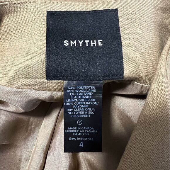 SMYTHE Sz 4 Skinny Lapel Long Wool Coat One Button in Camel Tan - Picture 9 of 12